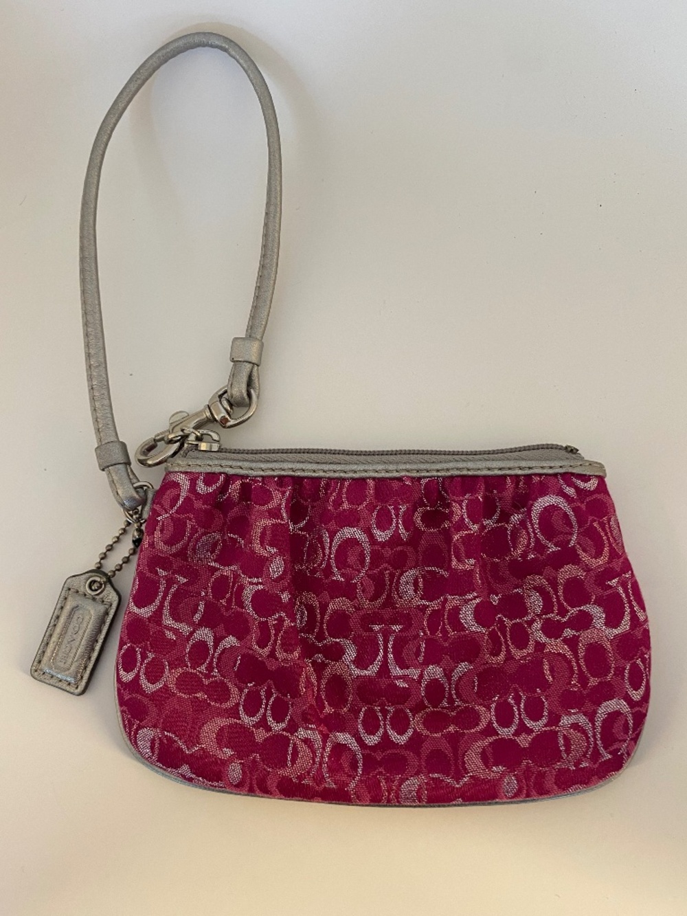 Coach Signature Jacquard Pink Metallic Wristlet (New)